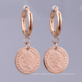 Fashion daily use stainless steel gold plated huggie hoop head coin dangle drop earring